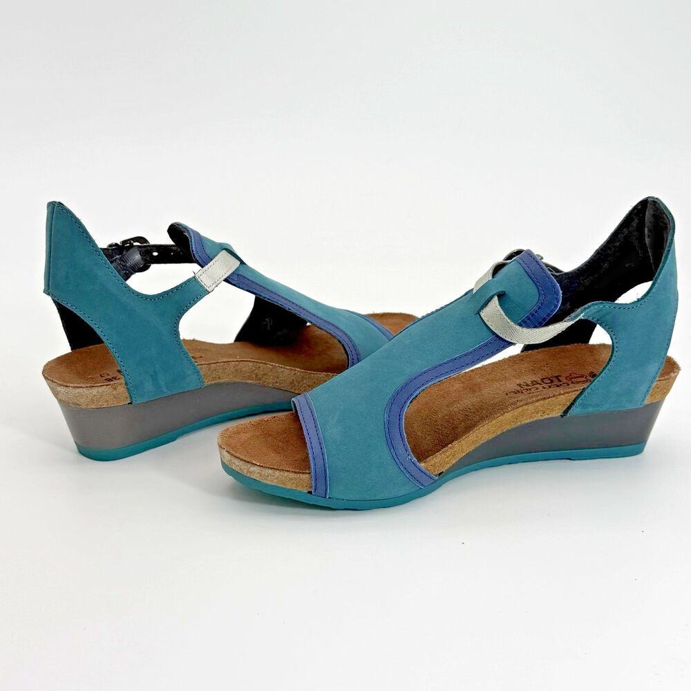 Naot Fiona Wedge Sandals 38‎ Teal Suede Leather Comfort Shoes Womens 7 Brand New - Picture 3 of 7